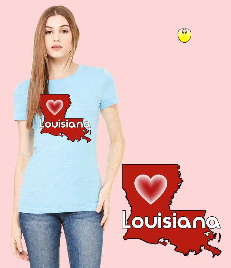 Louisiana Heart Vermilion State - Bella 6004 Ladies Tee Baby Blue